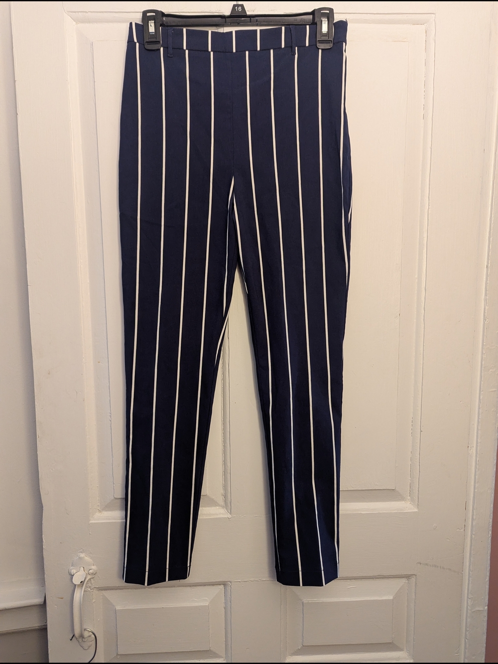 Forever 21 Navy and White Vertical-Stripe Skinny Pants